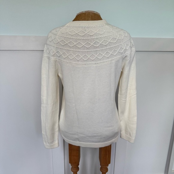 Talbots Sweater Womens  Cream Long Sleeve Cotton Cable Knit size Medium Petite - Picture 4 of 8